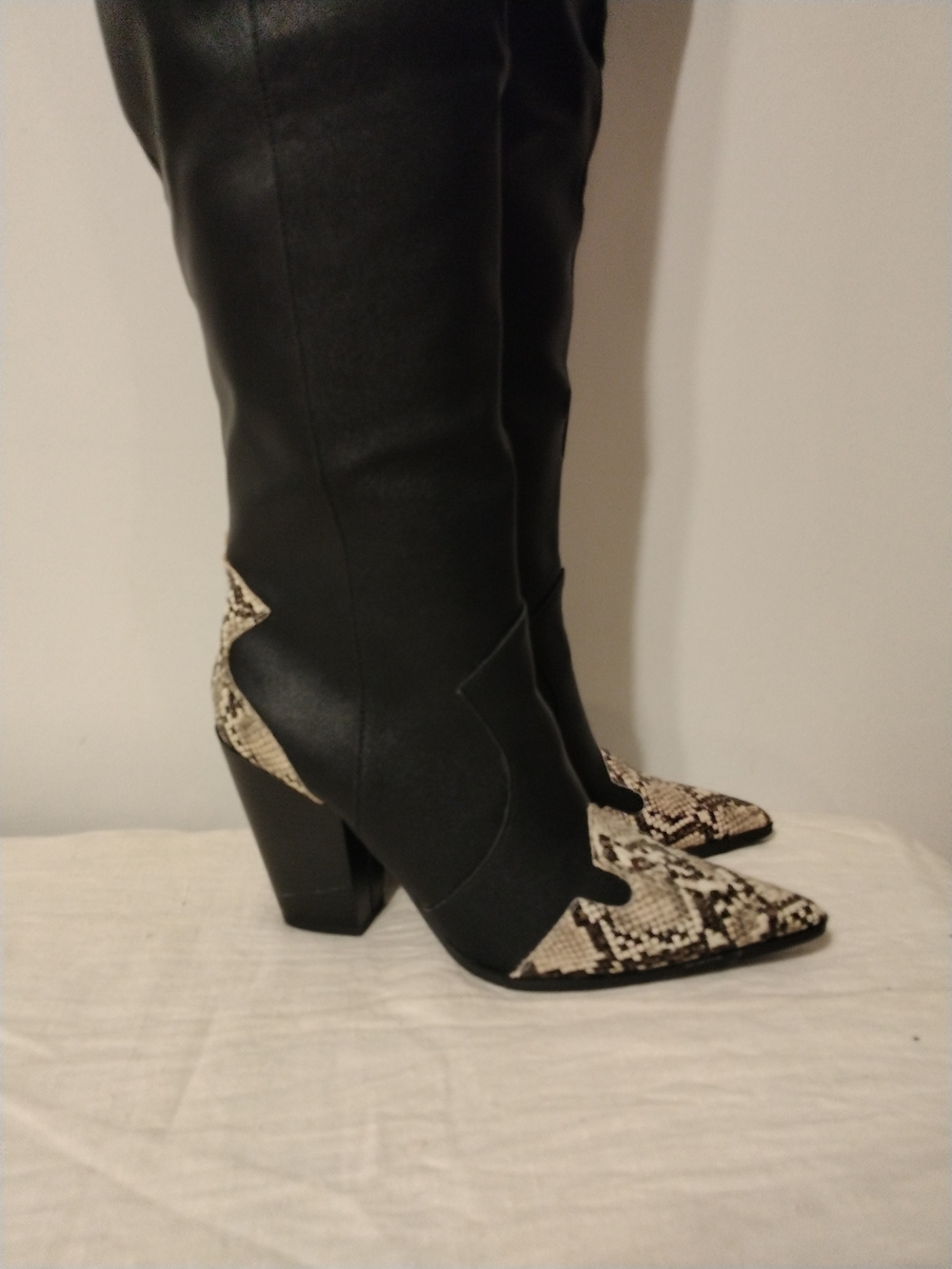 Western Boots Black Over-the-Knee with Snake Print US 10.5 - UK 8